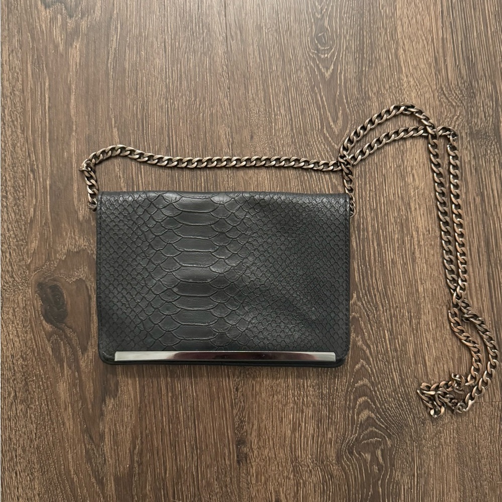 Snakeskin Black Chain Crossbody Clutch